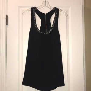 Black Express t back tank top w round neck & beads